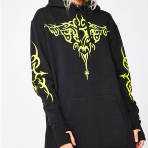 CurrentMood XS Oversized Tribal Black and Neon Green Hoodie
